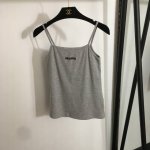 P100款号20251205 Miumi*新款 简约Logo刺绣 纯棉吊带背心，灰色，Sml， M码；胸围68，长53