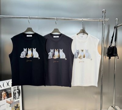 givench*纪梵希25S新款冰棉背心优选240冰棉面料舒适有垂感！冰爽透气！胸前猫咪和小号签名式Givenchy Logo高温烫画工艺. 颜色：黑色.白色.