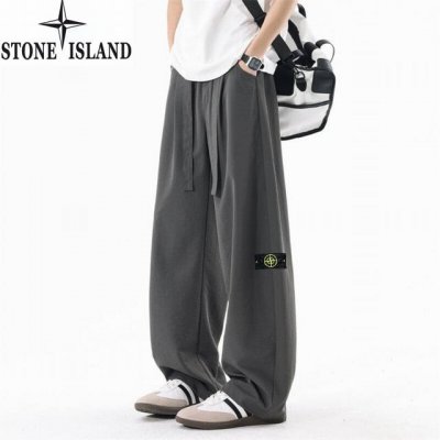石头岛Stone Island夏季新款，男女同款松紧腰腰带轻薄透气百搭清凉直筒裤，男士显高休闲裤长裤！ 颜色:黑色，灰色，白色，棕色 尺码:M-4Xl