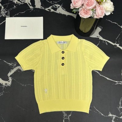 针织上衣 d家25春夏新款翻领Cd小蜜蜂刺绣针织上衣 颜色:2色 码数:Sml