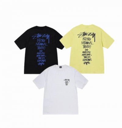 上新款号 S050 stussy斯图西 Stussy Ss23 World Tour系列 背部城市手写标语印花短袖T恤 男女同款 原版打造 细节高控 -面料精选