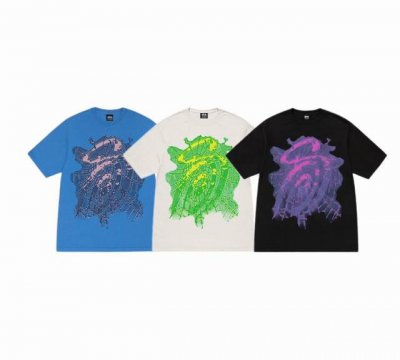 上新款号：S108 Stussy斯图西 Stussy Fw24 Web Tee pigment Dyed 网状印花印花圆领Tee夏季宽松短袖T恤 男女同款 原版