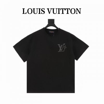 louis Vuitton 路易威登 背后字母烫钻短袖 新款2025Lv黑白双色，高端进口砖石烫钻工艺 三标齐全 ，280克高克重全棉。手感超好，做工细致，厚度