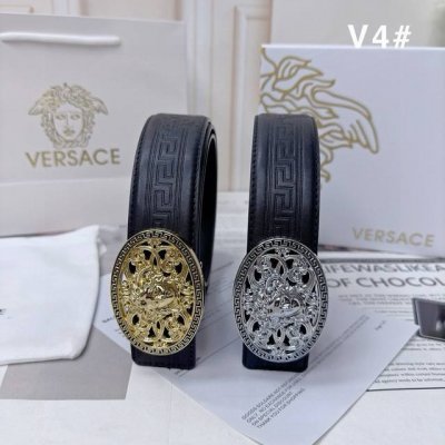 Versace 范思哲 牛皮腰带 男士经典款皮带 时装搭配必备款 优质带钻合金扣头金色 银色 两色可选 采用原厂牛皮带身 高品质全套包装 礼盒 礼袋 小票 编号