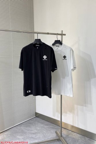 G519 Klchrome Hearts Ch 2025春夏新款十字印花水洗短袖T恤，面料26支双纱＋重工碧纹染320克，双精梳A类紧密纺胚衣成衣染色洗水，两次