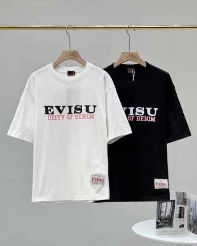 Evisu2025夏季新款字母达摩佛头笑脸印花休闲宽松情侣款 短袖T恤 款号：C310 颜色: 黑色 白色 细节版本一比一复刻 重磅专柜最新款！走一波！绝对私房