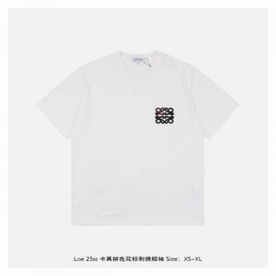 loewe 罗意威 25Ss 卡其拼色花标刺绣短袖 面料采用230克重精梳棉，定制32支1*1螺纹，成衣两遍水洗处理，面料舒适亲肤无异感，定制定染面料，纺织密度