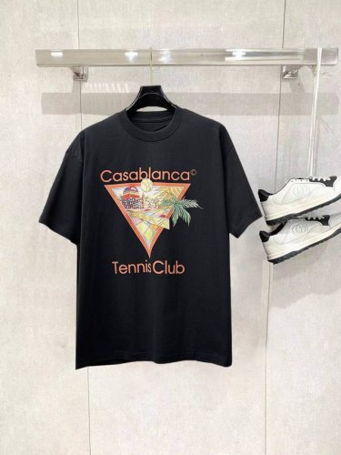 Casablanca 高版本2025春夏新款男女同情侣款休闲宽松棉质圆领短袖T恤衫 260克纯棉不变形专供贸易公司渠道稀出 同步官网发售 专柜最新系列 经典时尚