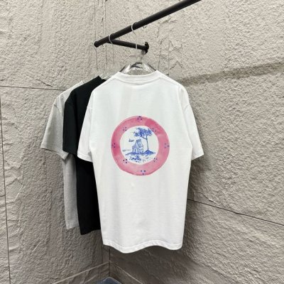 dio*迪奥* 2025春夏款 蓝色字母印花个性Logo 定制双纱平纹纯棉面料 短袖T恤 男女同款 颜色 白色 黑色 浅蓝色 尺码 S 90-130斤 M 12