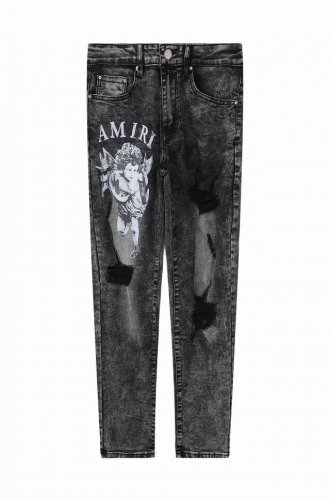 款号3389 正确版本 顶级复刻 Amiri Mx1高街牛仔裤修身水洗黑色天使印花长裤Fog高街男潮 Amiri 近年来高街成了男装里越来越频繁出现的词 高街风