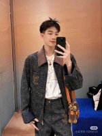 模特图！ 供230 顶级版本 原版开模 Louis Vuitton 路易威登 Lv金线刺绣老花牛仔外套夹克 Arabesque 图案，为 Monogram 元素