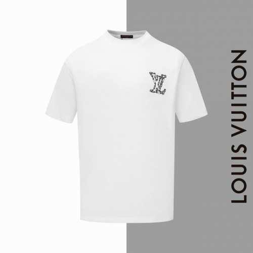 款号#Z6 lv前后新款刺绣大标圆领短袖 louisvuitton官网一致款式 面料 32支双纱280克纯棉面料 同缸同色织染螺纹 颜色一致 工艺 进口机器前后