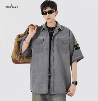 stone Island石头岛 专柜高品质日系复古做旧工装短袖衬衫外套 高街潮货 高品质外单健康面料 性价比超高 电脑裁剪 流水线专机合成衣 品质保证 宽松版设