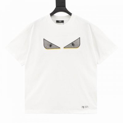 Fendi 芬迪 25Ss 老花拼布恶魔烫钻小眼睛刺绣短袖T恤 Logo标识精致升级 灵感源自八十年代复古 原版面料 官方同款 短袖T恤 定制260克同缸染面料