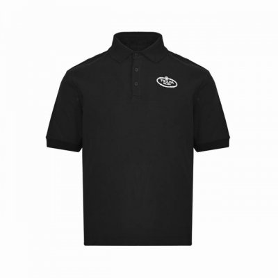 prada 普拉达 25Ss 刺绣徽标Polo短袖 短袖T桖采用进口田岛绣花机制作辅料均开磨定制正确配置 黑色2025普拉达正品包装 200克定制定染爽滑珠地