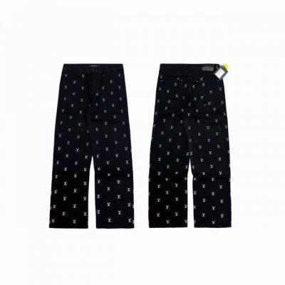 Louis Vuitton Lv 路易威登 25Ss 专柜同步蓝绿彩虹渐变满印刺绣 Logo 情侣水洗休闲牛仔裤-顶级原单版本 Color：水洗黑 Size：M