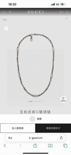 gucci古驰双G字母项链 泰银版本 别具一格的质感和色泽，使首饰粗犷而古朴。经过特殊处理,可以保持长久不变色,表面硬度也大大增强。,因为其工艺来源于泰国,光芒