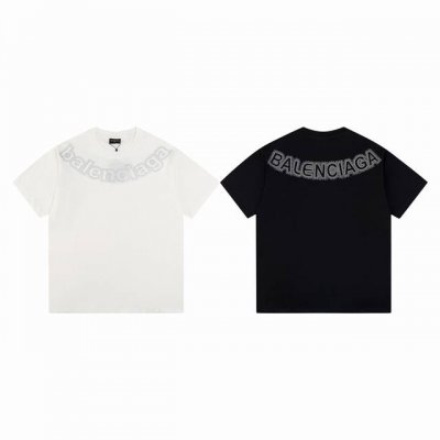 款M208 特价 特价不售后 Balenciaga 巴黎世家经典领口烫钻短袖T恤 采用特定重磅32S精棉平纹针织面料，2 重；搭配32S+ D拉架螺纹精纺棉材质