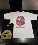 00152款A Bathing Ape Fw23 大理石纹撞色猿人圆领短袖T恤 男女同款 码数Smlxlxxl 黑色白色