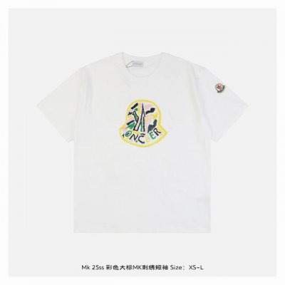 moncler 蒙口 25Ss 彩色大标Mk刺绣短袖 面料采用230克重精梳棉，定制32支1*1螺纹，成衣两遍水洗处理，面料舒适亲肤无异感，定制定染面料，纺织密