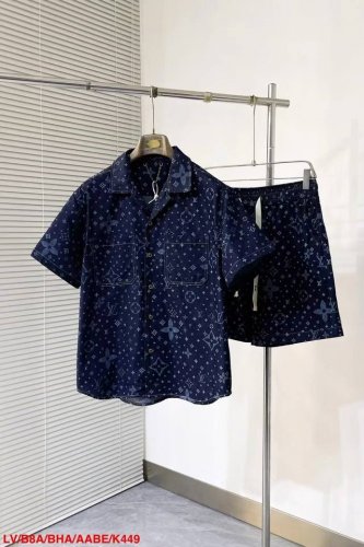 衬衫 顶级复刻 短裤170 顶级复刻 Louis Vuitton 路易威登 驴牌 25春夏新款 老花字母满印满天星Logo印花牛仔套装 官网同步 原版复刻 随意