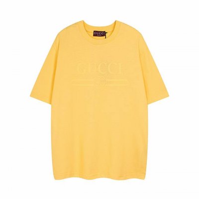 全年有货不下架 Gucci古奇2025春夏腰带经典黄色印花圆领短袖T恤采用280克双纱精棉，衣服偏厚使整体高透气和柔软性，高版本，三标齐全！男女同款克重280G