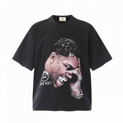 Vt986 Travis Scott斯科特Big Face人像演出限定搞怪印花复古水洗做旧短袖T恤 小领口设计 白墨数码直喷印花 高街复古重磅做旧水洗Vinta