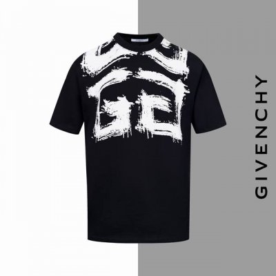 款号#Z126 纪梵希胸前泼墨大标字母圆领短袖 givenchy官网一致款式 面料 32支双纱280克纯棉面料 同缸同色织染螺纹 颜色一致 工艺 进口机器白墨直