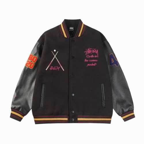 w12 斯图西黑八棒球服 采用毛巾绣工艺 一比一还原五金配件， 荔枝纹皮革手袖搭配龙凤尼面料，舒适高档 M L Xl Xxl