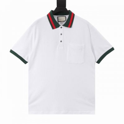 Gucci 古驰 G家彩条领短袖polo衫 原版定制面料，领子定制红绿双色螺纹，拼接工艺。前幅口袋设计，精密小Logo品牌标识刺绣，袋口打枣。后领为横机定做扁机