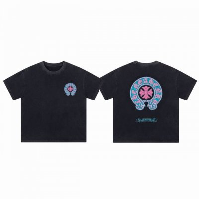 chrome Hearts Ch 克罗心 重工水洗炒色做旧花情侣圆领短袖T恤-顶级版本 Color：黑色 Size：S M L Xl Number：256699
