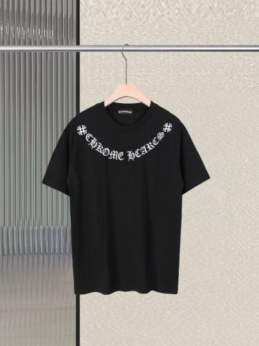 高品质Chromehearts克罗心 ，2025夏季新款 梵文十字架刺绣 短袖T恤男女同款！ 刺绣工艺高精细度撞色超贵气，洗水定型处理精致耐看，全精梳A类270