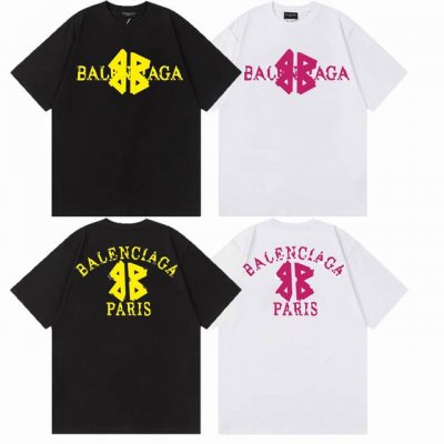 balenciaga 巴黎世家 25Ss 拼色字母Logo印花情侣圆领短袖T恤 颜色 白色 黑色 码数 Xs S M L 采用300G 双纱纯棉面料