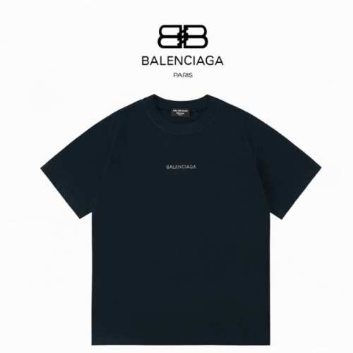 Balenciaga巴黎世家 官网新款烫钻字母 重磅300克双纱短袖 ：宝蓝色 ：Xs-L