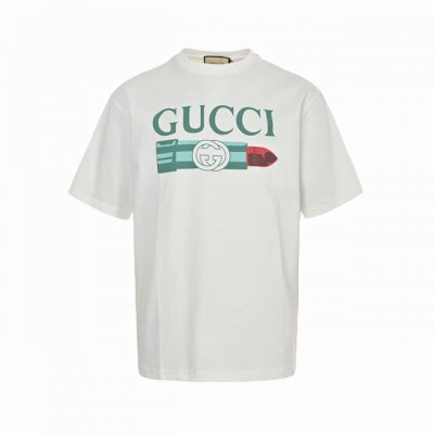 Gucci 古驰 23Ss 口红印花短袖 Guc 新款口红T恤，定制定染高克重原版面料，双纱纯棉面料，1-1工艺制作，宽松Oversize版型，欧版大版型 男女