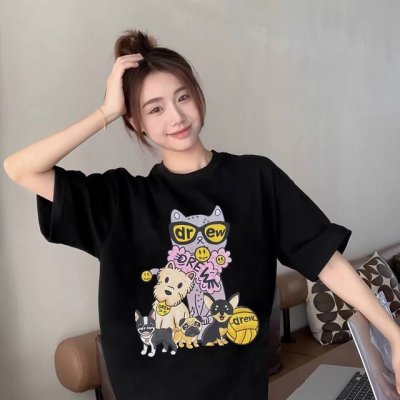 Drew Good Biebo 25Fw最新卡通狗狗印花重磅纯棉短袖 情侣款 附赠原版硅胶钥匙扣 顶级重工好货来袭 原版原包装 胸口高端白墨数码直喷印花 潮咖男
