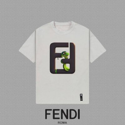 FENDI 芬迪] 2025FW短袖T恤 LOGO印花 高端26s双纱300克面料 重磅面料 定制拉架罗纹同缸同染 三标齐全 男女同款 颜色：黑色 白色 灰色