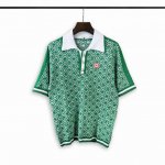 casablanca 24年春夏新款满印提花针织短袖珍珠扣polo衫 颜色 蓝 绿 码数:M L Xl Xxl