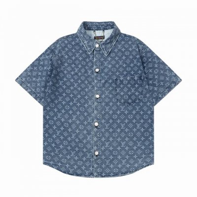 louis Vuitton 路易威登 25Ss暗纹满印提花牛仔短袖衬衫 原版开发斜纹全棉提花丹宁牛仔材质，提花图型大小间距相同，图形宽窄一致，质感十足。红外线激