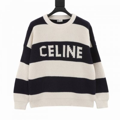 款号Y555 Celine赛琳 黑白粗条纹字母圆领毛衣 面料由百分之80羊毛具有良好的保暖性和弹性。羊毛毛衣柔软厚实，面料的纤维紧扣，能够很好地锁住温暖。此外，