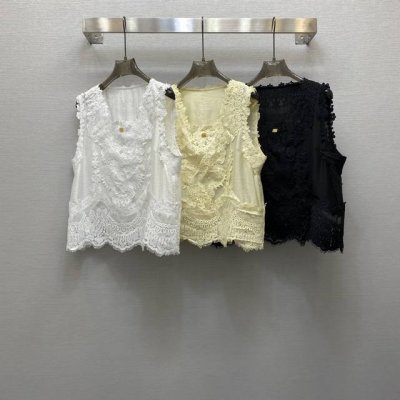 Di*25Ss 重工定位绣花接金属扣点缀V领背心上衣，高级面料，颜色:图片3色，面料：精纺绣花棉面料 Smlxl