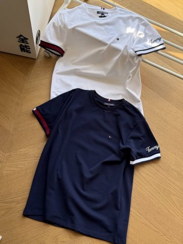 Tommy Hilfiger汤米男士网眼棉休闲时尚Logo刺绣圆领短袖T恤 藏青 白色 M-Xxl 原版210G高珠地棉面料，柔软亲肤，棉质饱满，附有弹力！胸口