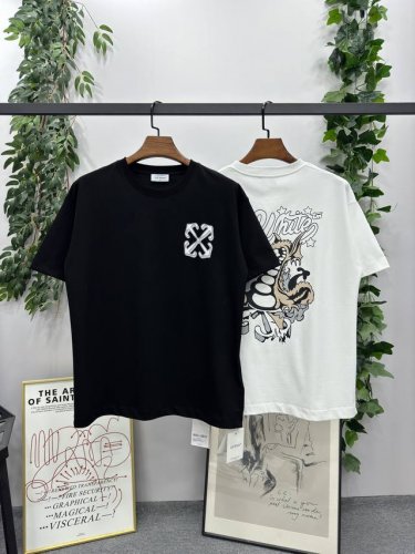 2025Ss春夏新款 品牌：Off-White 卡通火龙款短袖T恤！ 颜色：黑色 白色 尺码：S-M-L-Xl 男女同款 面料：采用定制260克32织纯棉双纱面