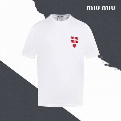 款号Sl91 miumiu经典胸口小标贴刺绣圆领短袖 刺绣 情侣同款 全套包装 三标齐全 区别市场通货 随意对比 纯棉280克高克重32支双纱 不起球 不褪色