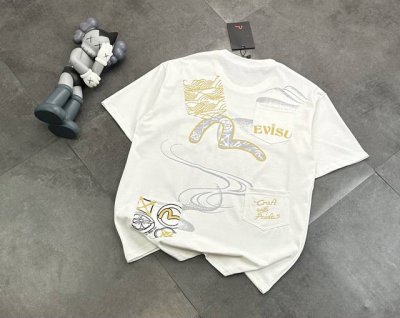 潮牌福神新款Evisu福神达摩多口袋图案Logo印花休闲情侣短袖T恤 经典永远不会过时 人手必备款 230G纯棉精梳棉不起球不起毛 上手质感绝对可对比 环保进口
