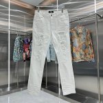 Amiri 破洞贴布烫钻工艺街头潮流修身小脚弹力牛仔裤 颜色 白色 码数 30 32 34 36 38