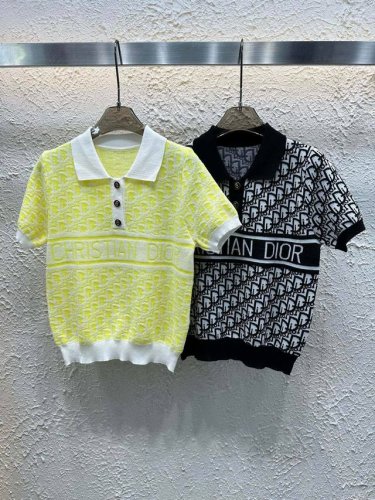 dior迪奥老花定位字母提花定制Cd纽扣翻领针织短袖 款号：25670105250 颜色：黄色 黑色 尺码：均码 80-125斤