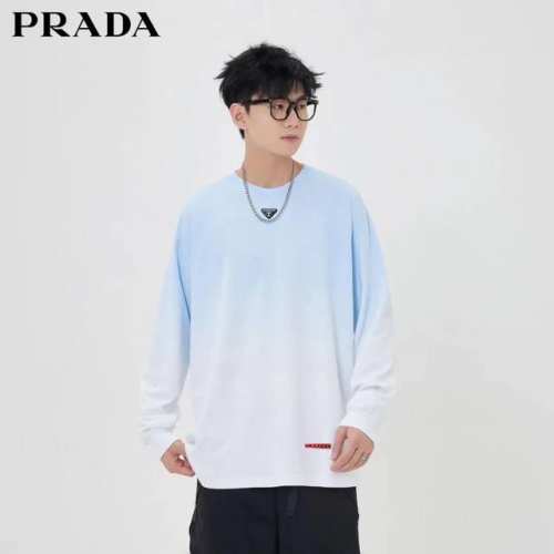 更多细节图展示！ 颜色：黑色 蓝色 咖啡色 尺码：M L Xl 2Xl 休闲经典！潮流时尚！ Prada 普拉达 秋冬季新款圆领卫衣打底衫！260G纯棉面料！时
