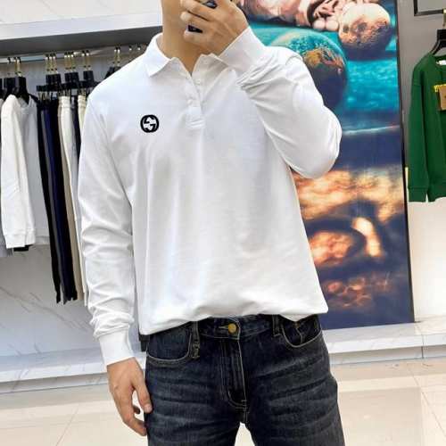 P150 古奇、早春新品长袖Polo衫长袖T恤，客供高级进口成衣定织珠地面料，意大利老牌工坊成衣工序定织定染，极为奢华特殊的材质，面料属性皆为上乘，丝光工艺处理