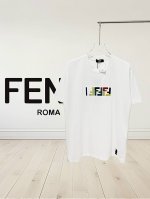 高版本] fendi 芬迪 fd 彩色刺绣ff字母图案 后幅绣倒FF。[官方同步]短袖t恤r榻榻米绣花工艺针数密度饱满 走线工整采用32支280g双纱精梳饨棉面